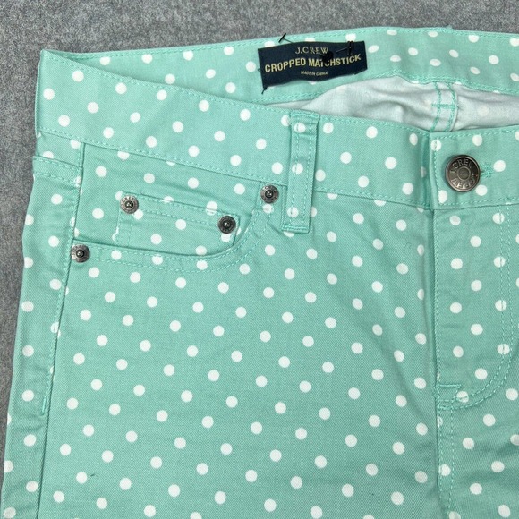 J Crew Jeans Womens 28 Mint Green Cropped‎ Matchstick Polka Dot Denim Pants NEW - Picture 3 of 13